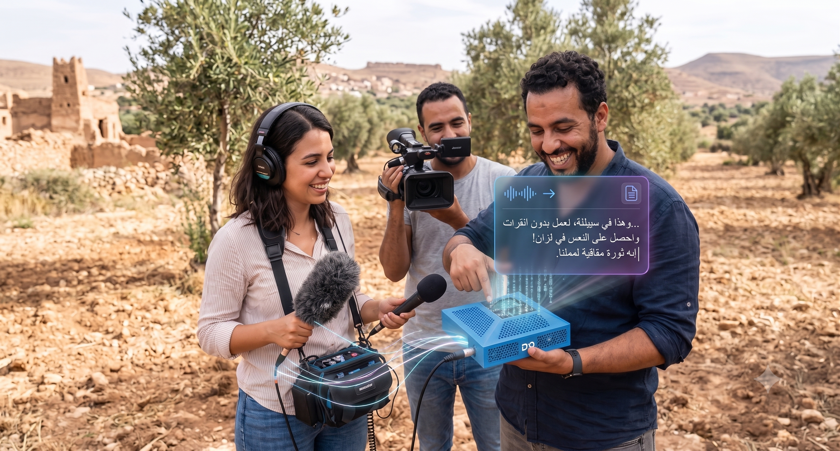 Field journalists using DJO Edge outdoors in rural Tunisia